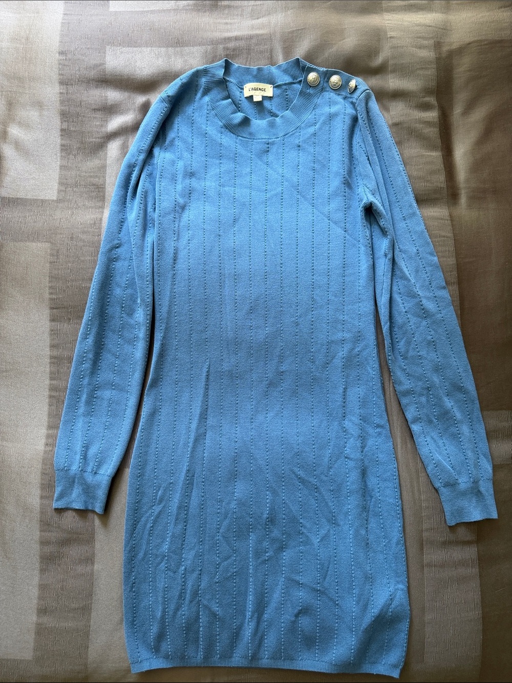 L’Agence Sky Blue Button-Shoulder Knit Sweater